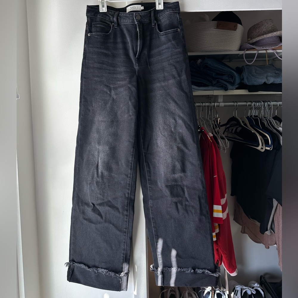 VICI collection wide leg black cuffed pants